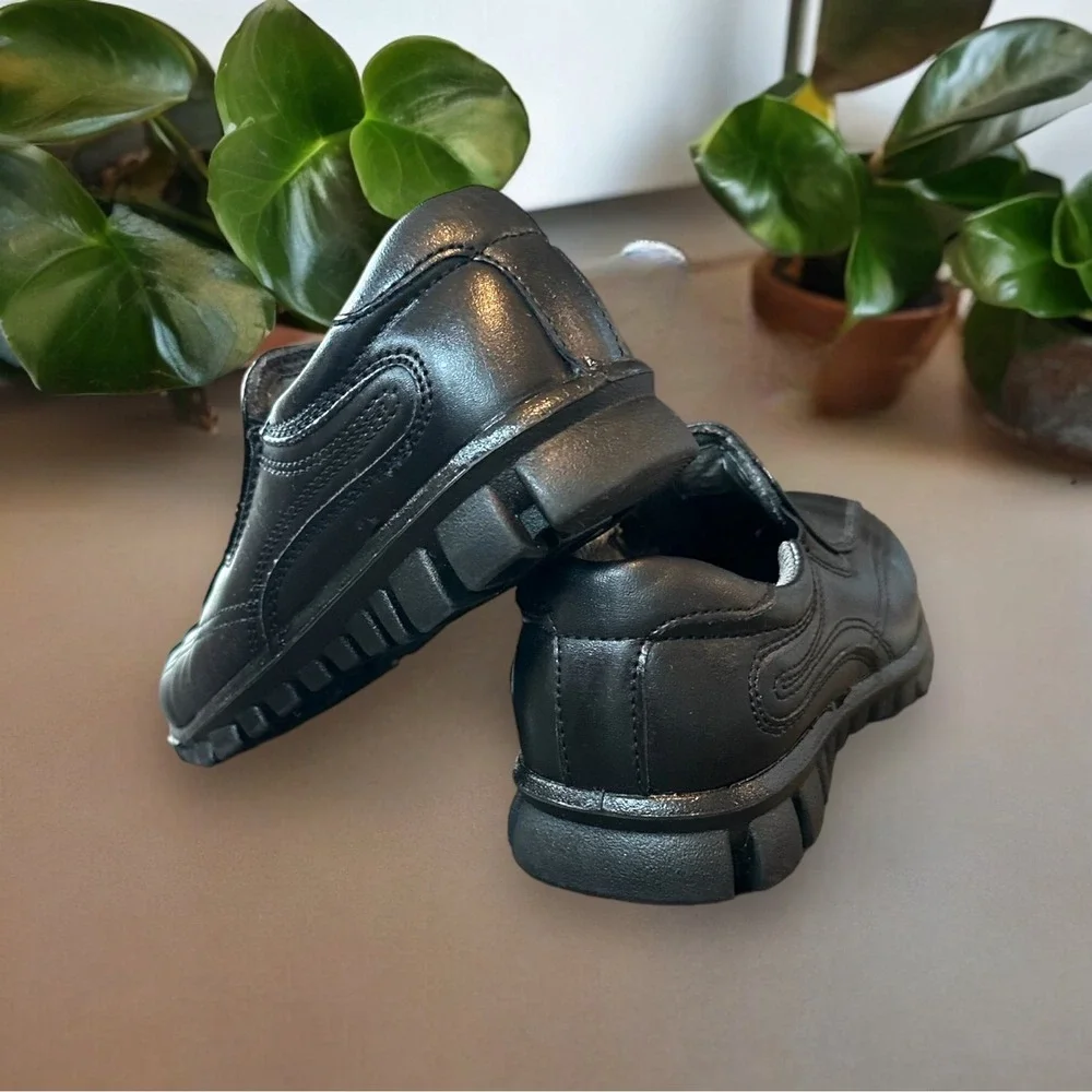 Kids Black‎ Leather Slip On Loafer Shoes Stadium Size M
